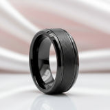 8mm Black Simple Messed Brushed Tungsten Carbide Men's Wedding Band