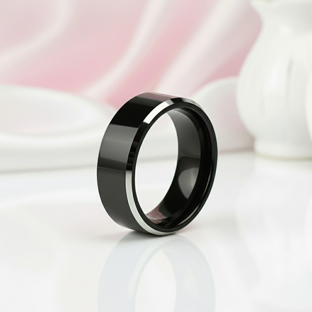 8mm Black Two-Tone Polished Tungsten Men's Wedding Band-Black Diamonds New York