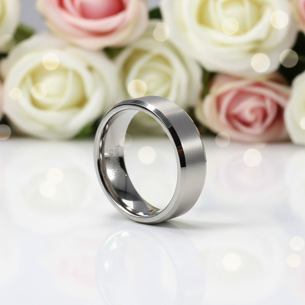 8mm Classic Couple Tungsten Wedding Band-Black Diamonds New York