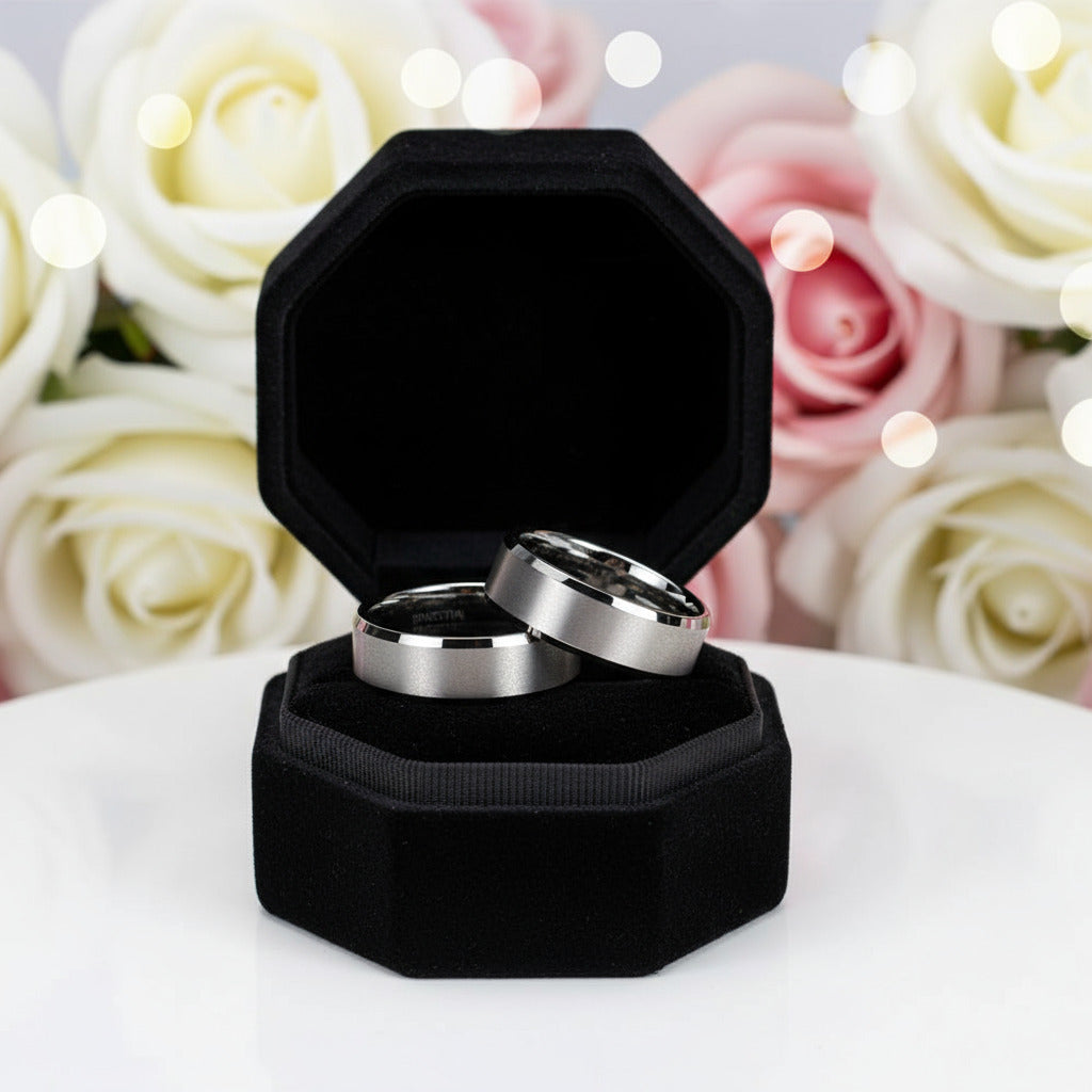 8mm Classic Couple Tungsten Wedding Band-Black Diamonds New York