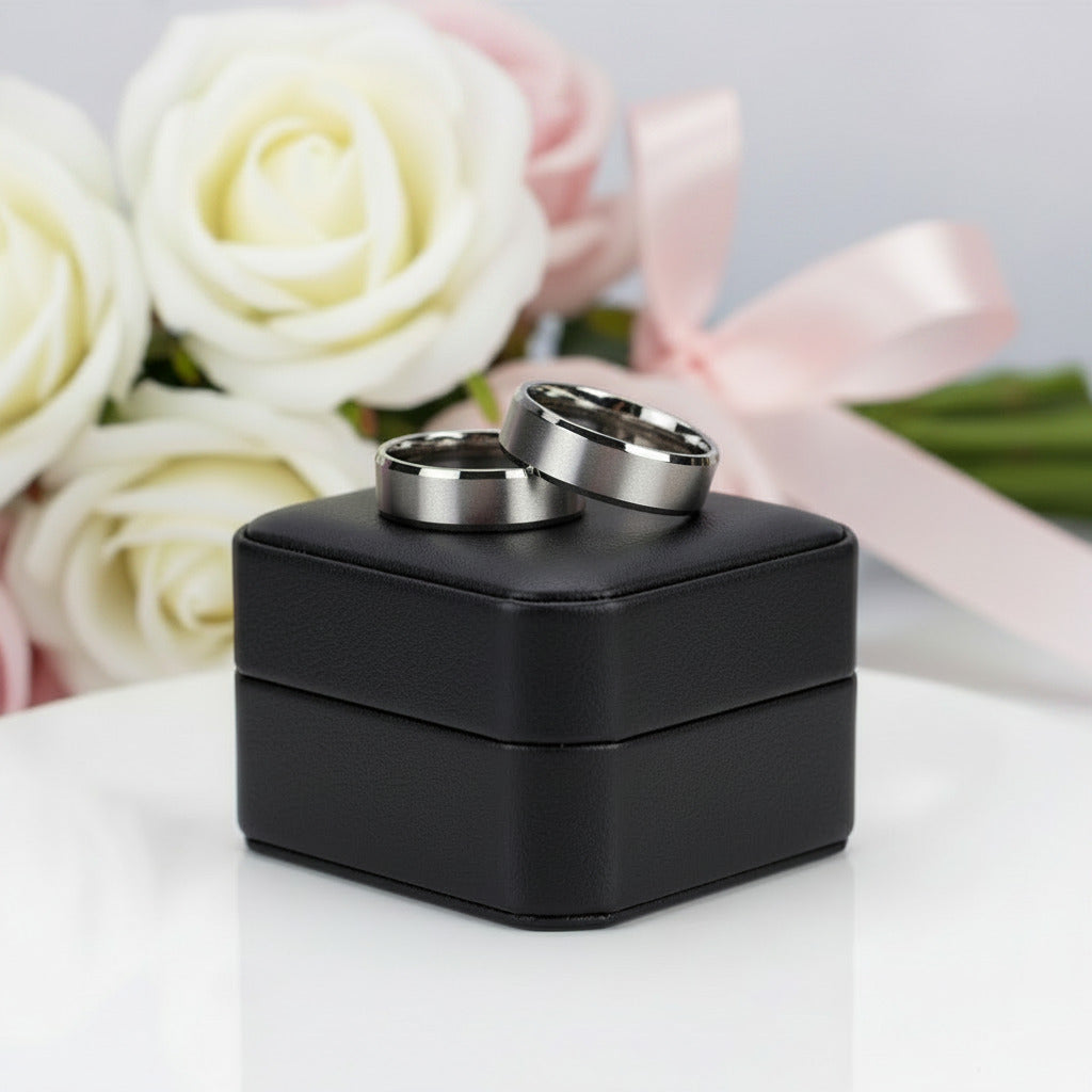 8mm Classic Couple Tungsten Wedding Band-Black Diamonds New York