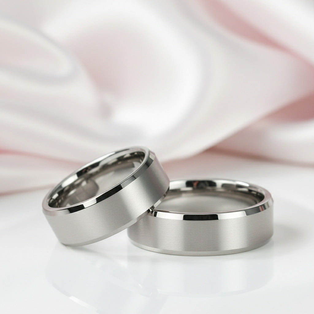 8mm Classic Couple Tungsten Wedding Band-Black Diamonds New York