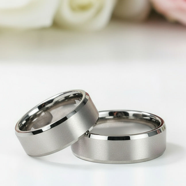 8mm Classic Couple Tungsten Wedding Band-Black Diamonds New York