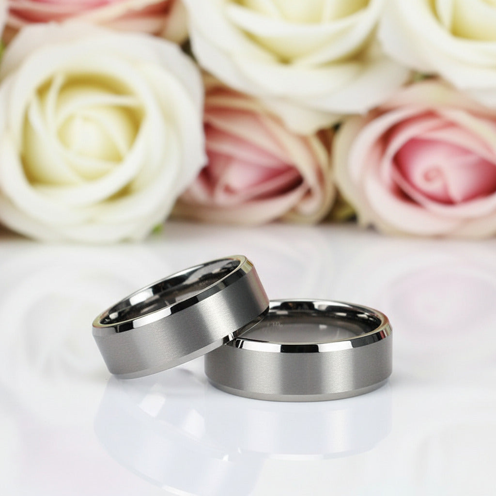 8mm Classic Couple Tungsten Wedding Band-Black Diamonds New York