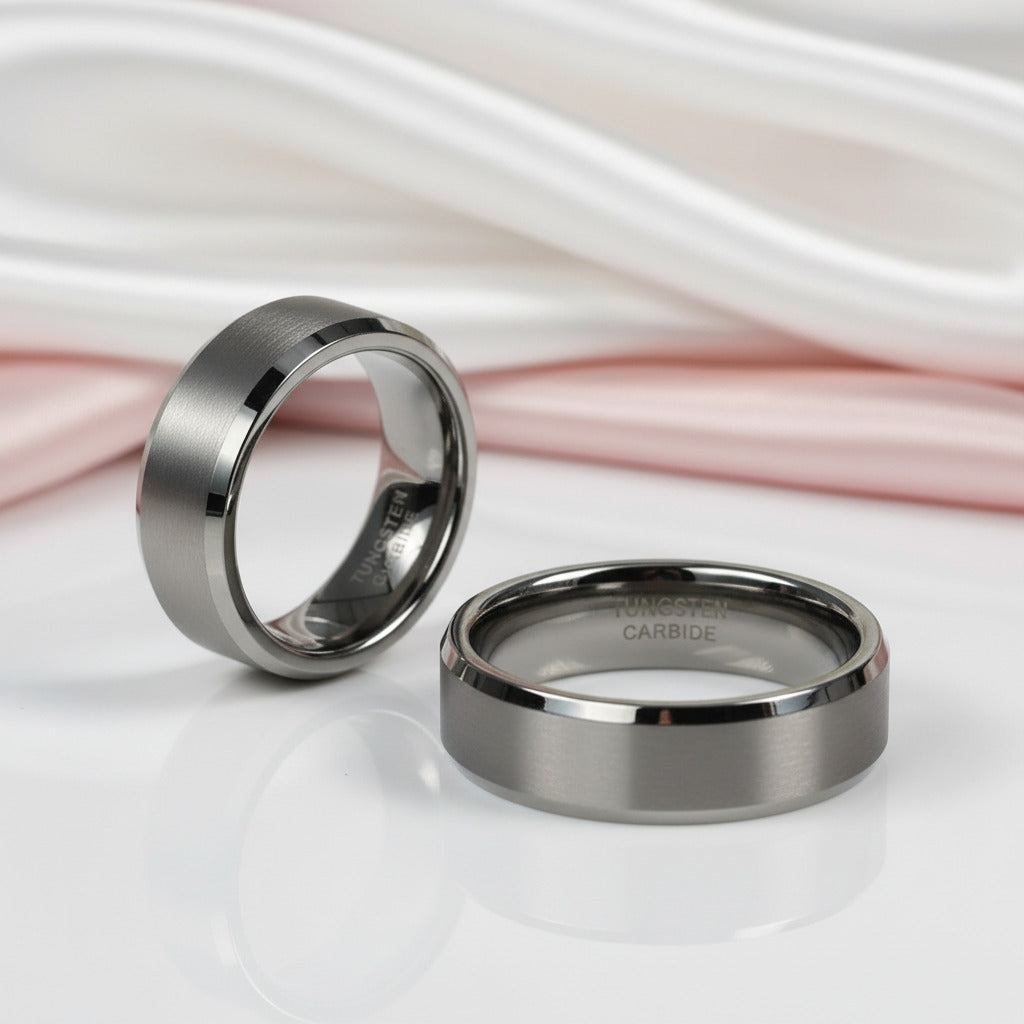 8mm Classic Couple Tungsten Wedding Band-Black Diamonds New York