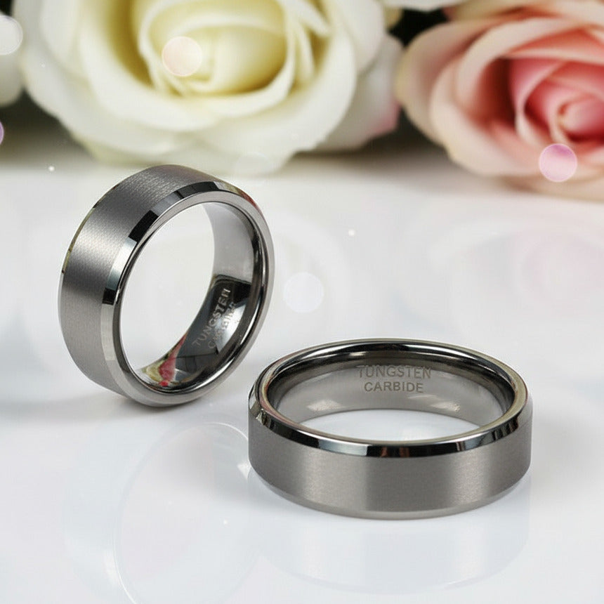 8mm Classic Couple Tungsten Wedding Band-Black Diamonds New York