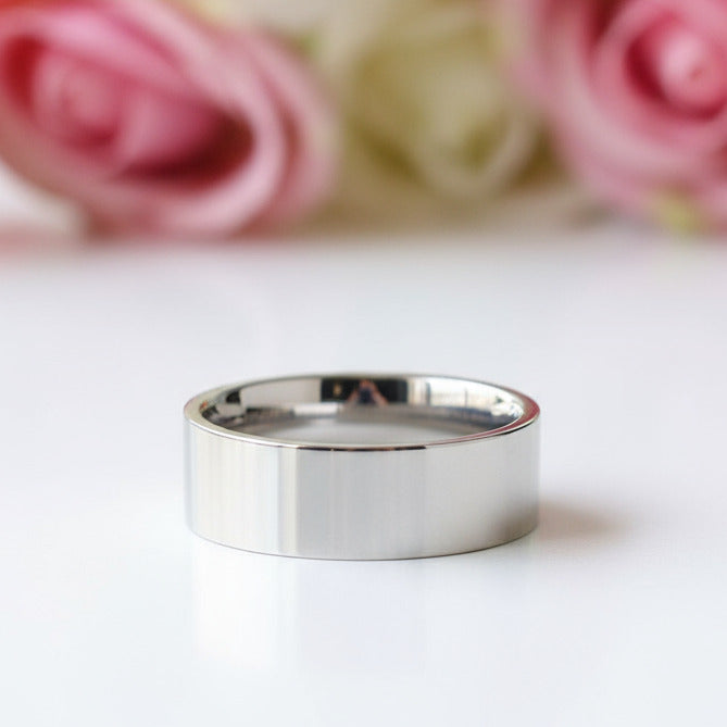 8mm Classic Stainless Steel Flat Wedding Band-Black Diamonds New York