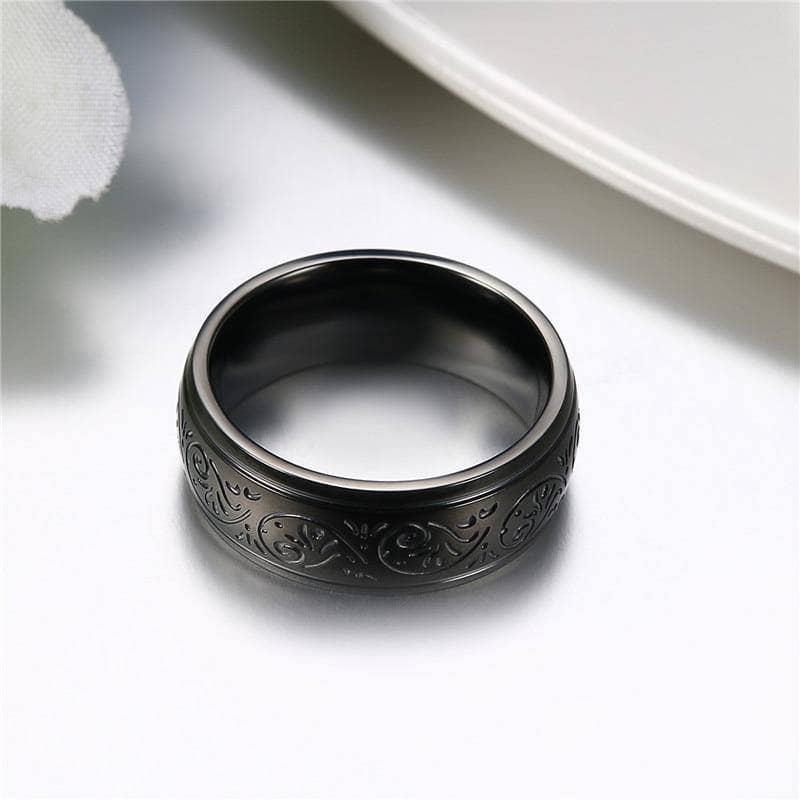 8mm Engraved Men's Wedding Band-Black Diamonds New York