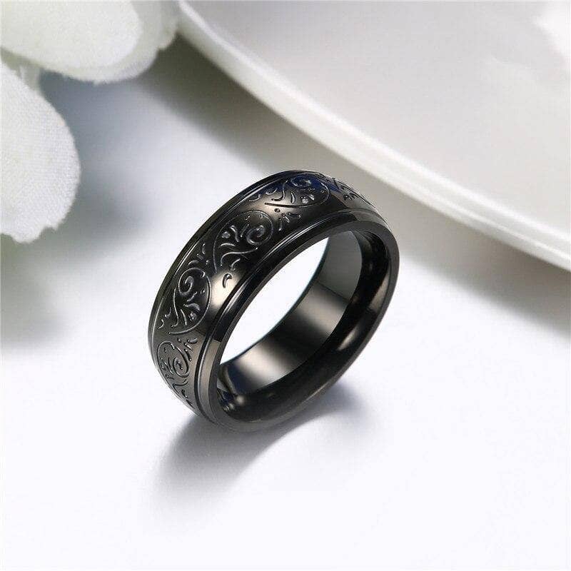 8mm Engraved Men's Ring Band - Black Diamonds New York