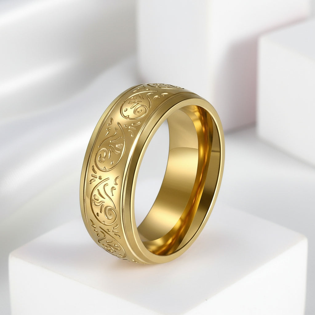 8mm Engraved Men's Wedding Band-Black Diamonds New York