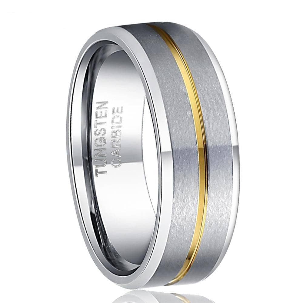 8mm Gold Stripe Tungsten Wedding Band - Black Diamonds New York