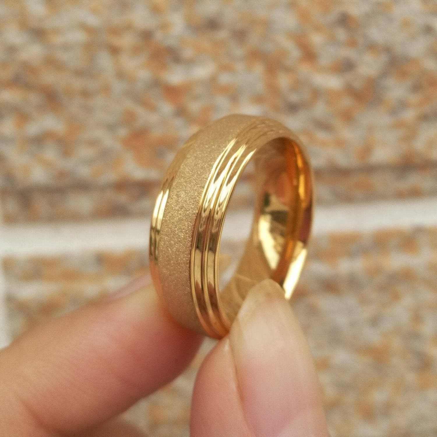 8mm Gold Tungsten Carbide Men's Wedding Rings-Black Diamonds New York