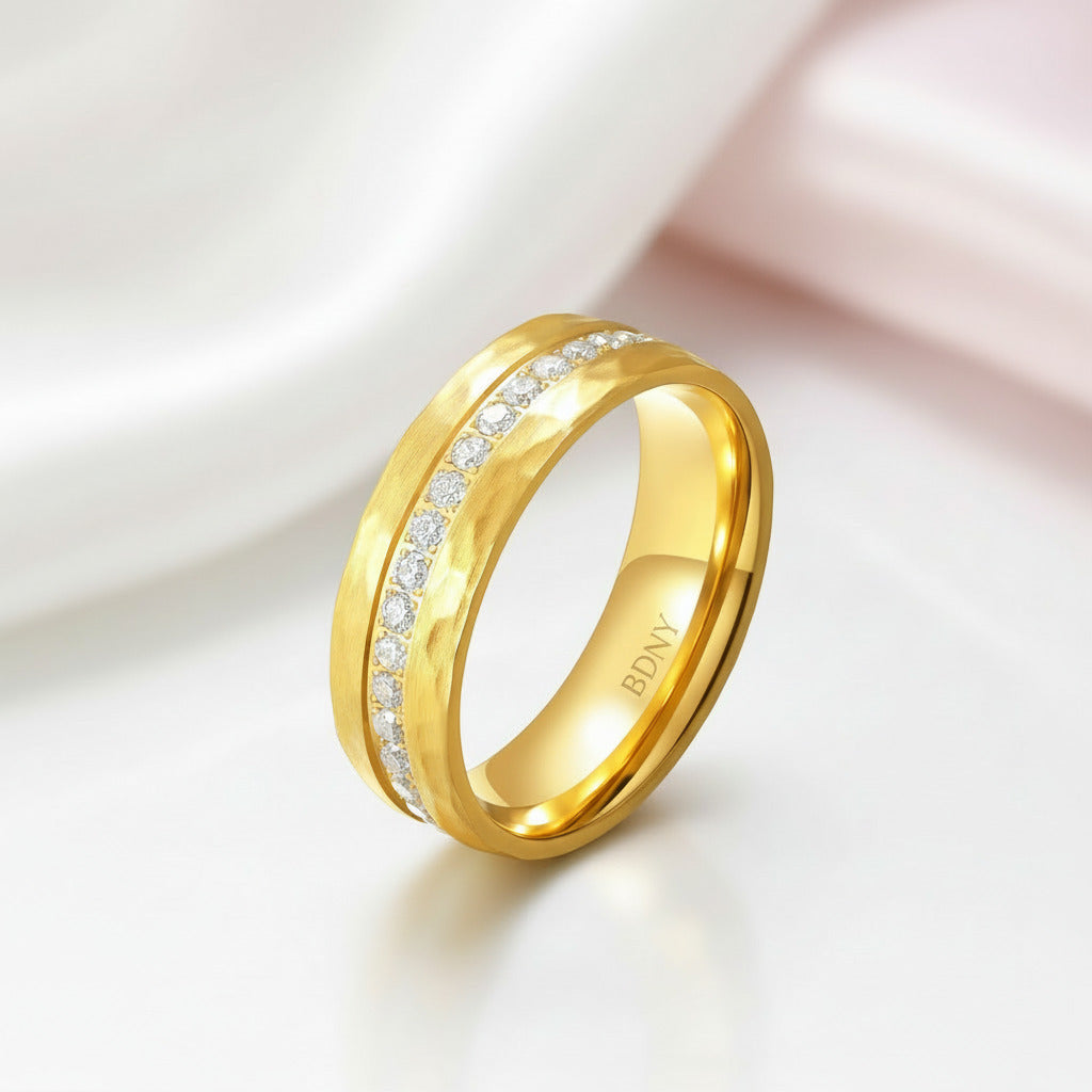 8mm Half Eternity Diamond Option Hammered Wedding Band-Black Diamonds New York