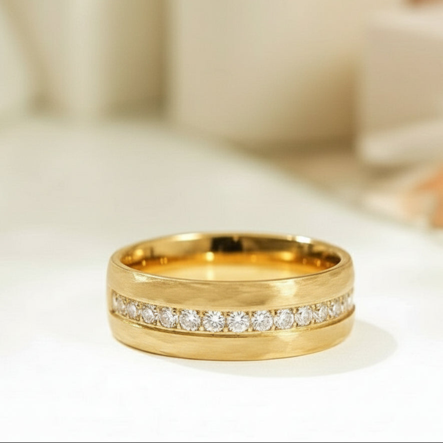 8mm Half Eternity Diamond Hammered Wedding Band-Black Diamonds New York