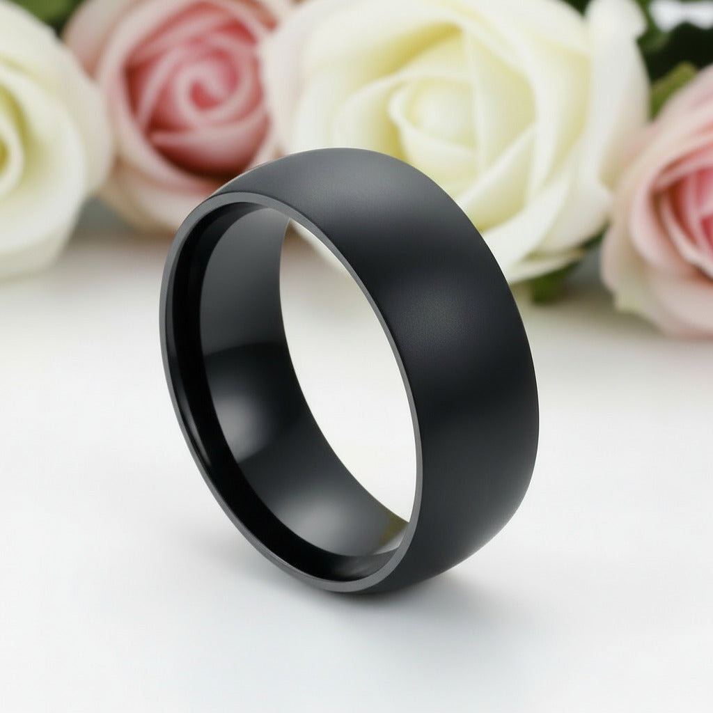 8mm Men's Black Titanium Wedding Band-Black Diamonds New York