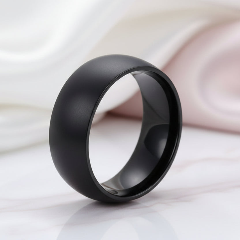 8mm Men's Black Titanium Wedding Band-Black Diamonds New York