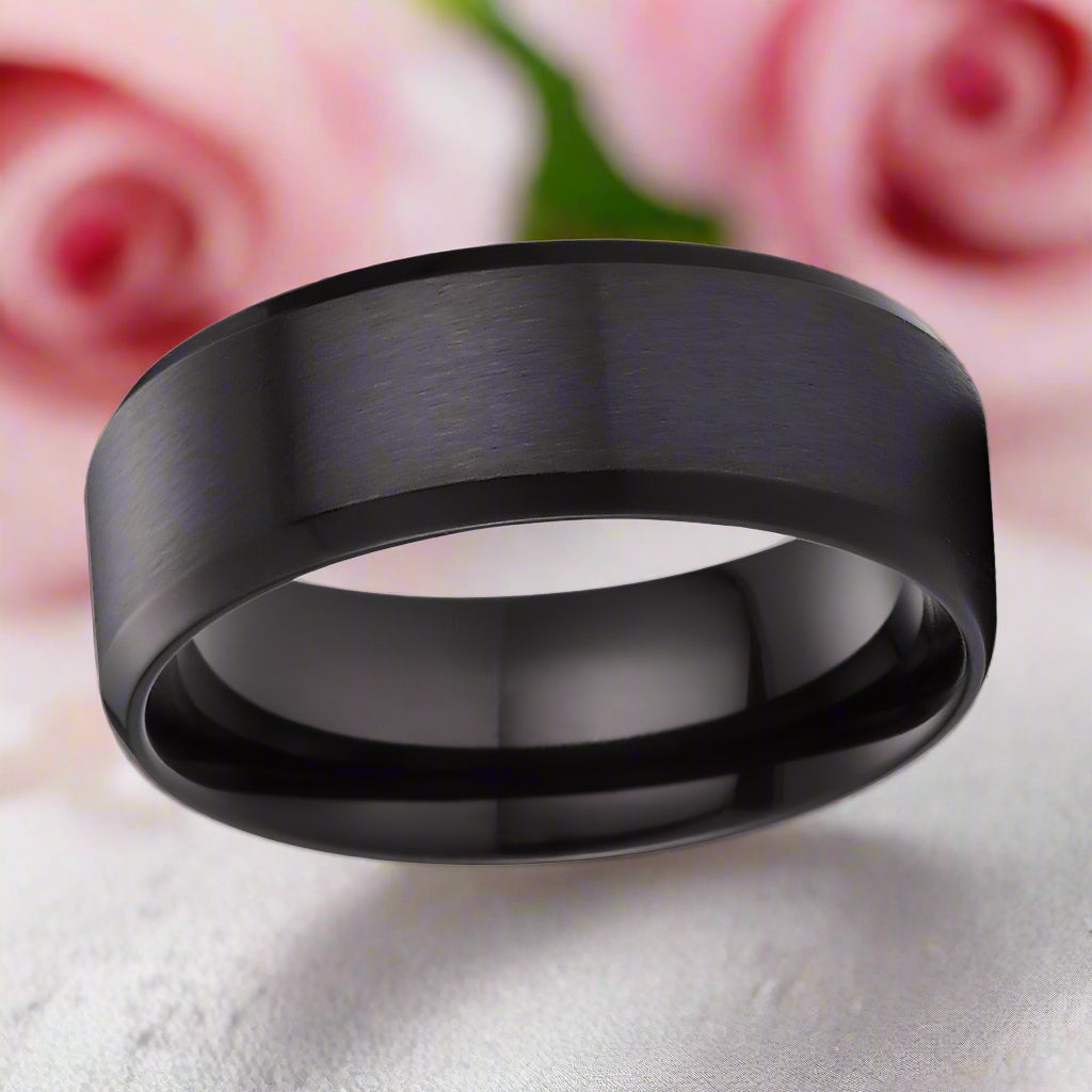 8mm Men's Classic Black Stainless Steel Wedding Band-Black Diamonds New York
