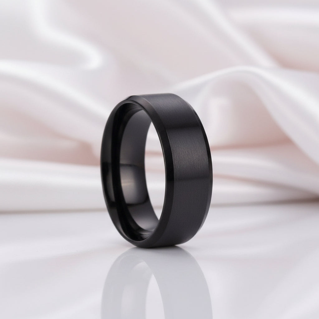 8mm Men's Classic Black Stainless Steel Wedding Band-Black Diamonds New York