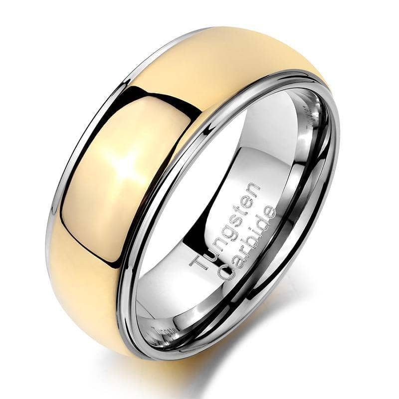 8mm Men's Tungsten Carbide Smooth Gold Ring
