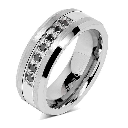 8mm Men's Tungsten Carbide Wedding Band With Black Created Diamond-Black Diamonds New York