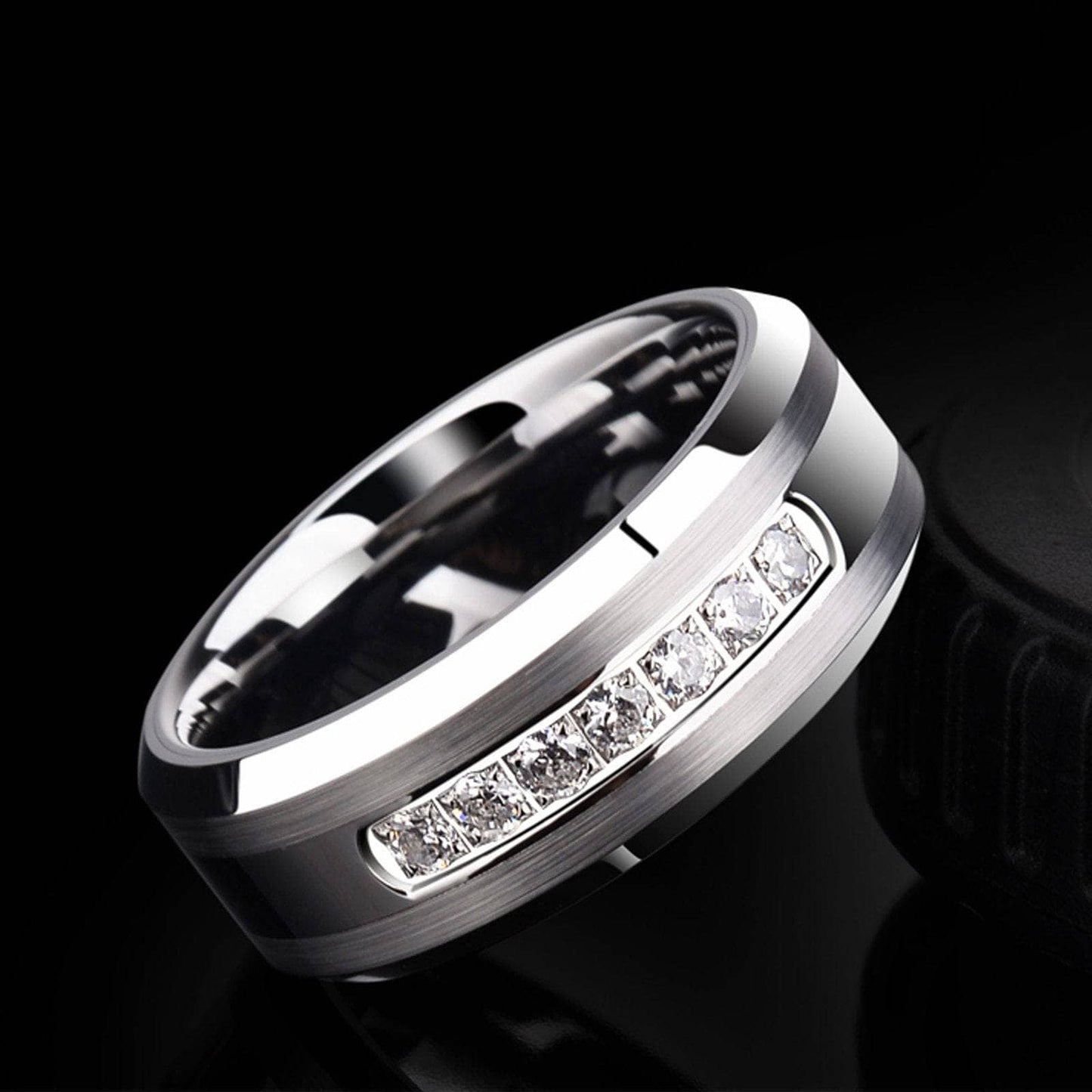 8mm Men's Wedding Band Tungsten Carbide-Black Diamonds New York