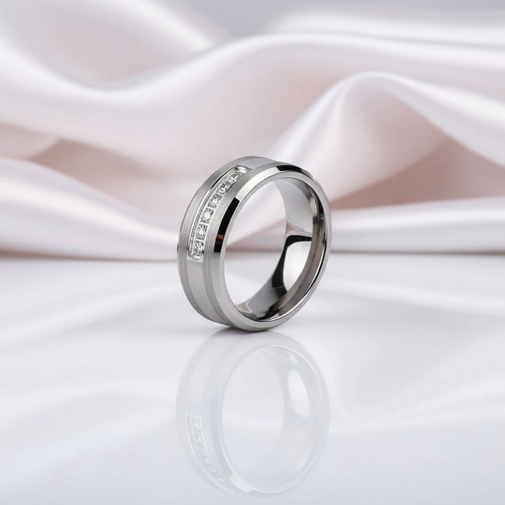 8mm Tungsten Carbide Men's Wedding Band-Black Diamonds New York