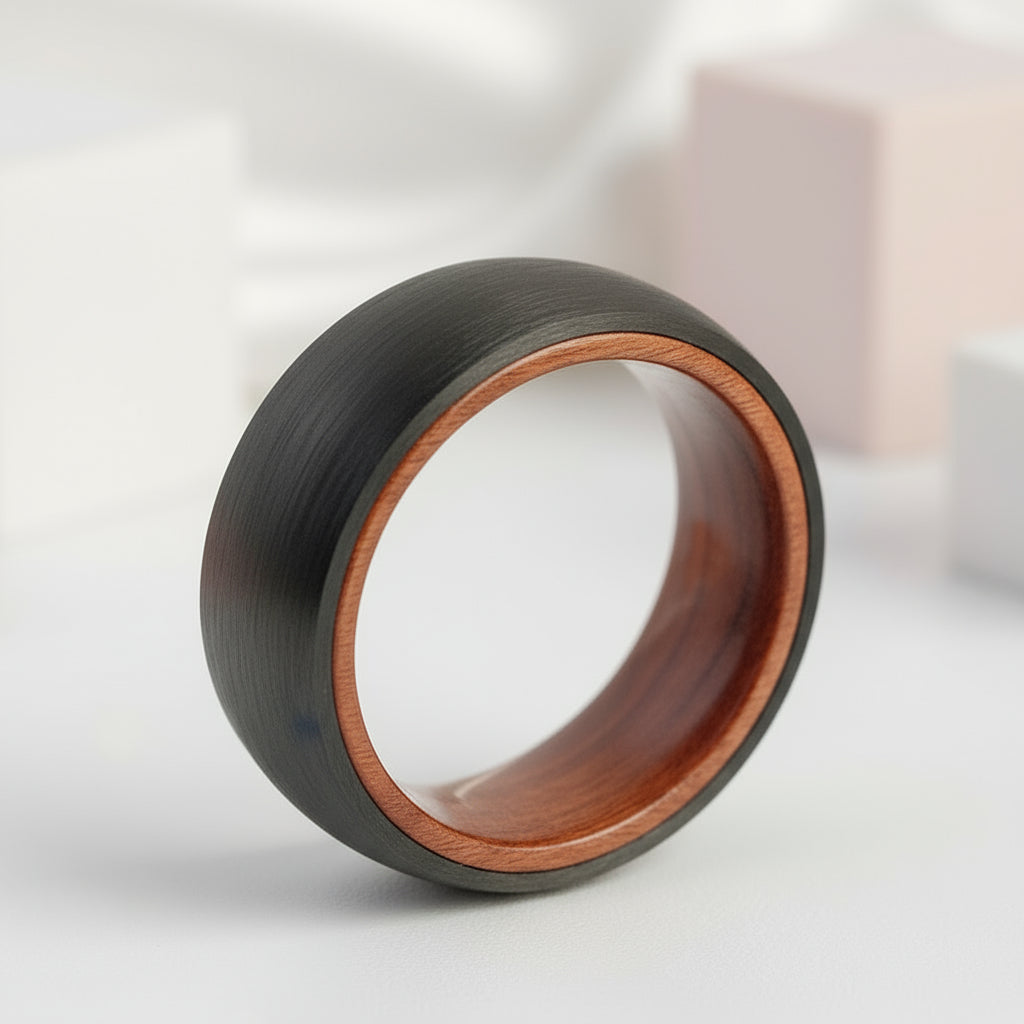 8mm Pure Carbon Fiber Wood Sleeve Ring Band-Black Diamonds New York