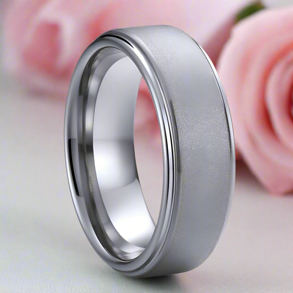 8mm Sandblasting Finish His & Hers Tungsten Wedding Band-Black Diamonds New York