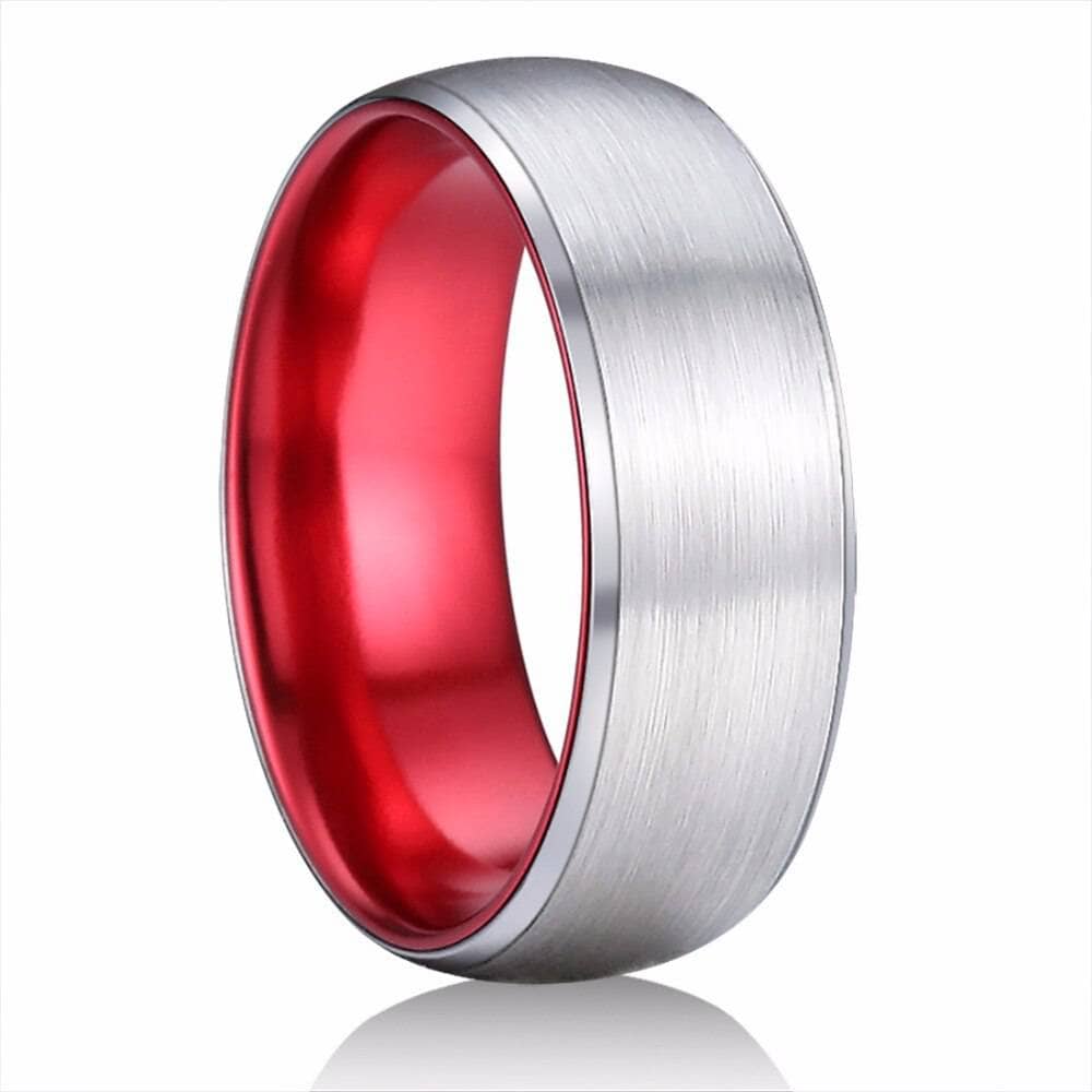 8mm Solid Red Brushed Dome Tungsten Carbide Men's Wedding Band-Black Diamonds New York