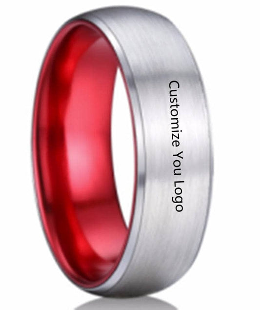 8mm Solid Red Brushed Dome Tungsten Carbide Men's Wedding Band - Black Diamonds New York