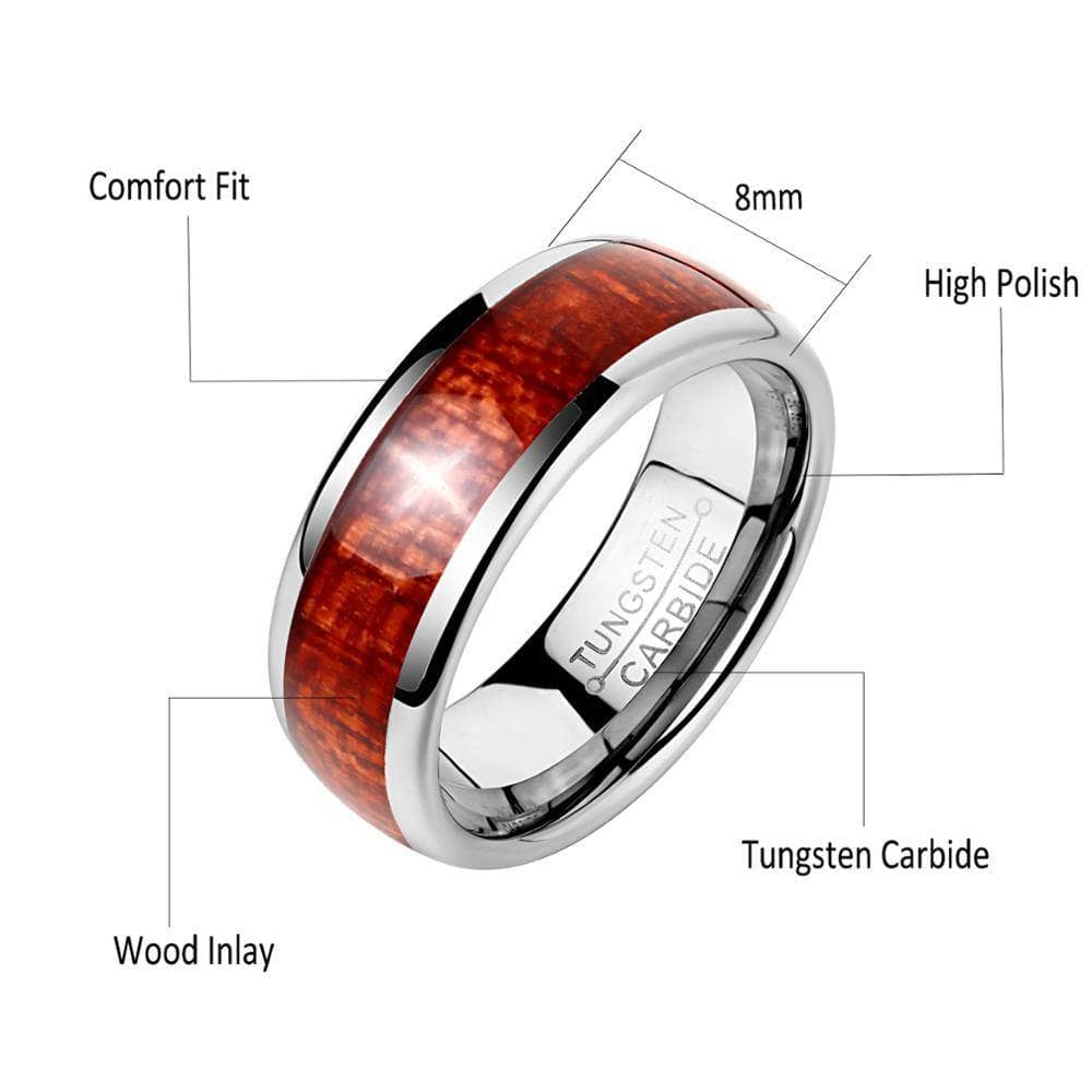 8mm Tungsten Carbide with Wood Inlay Men's Wedding Band