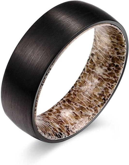 8mm Tungsten Steel Shell And Antler Inner Wedding Band-Black Diamonds New York