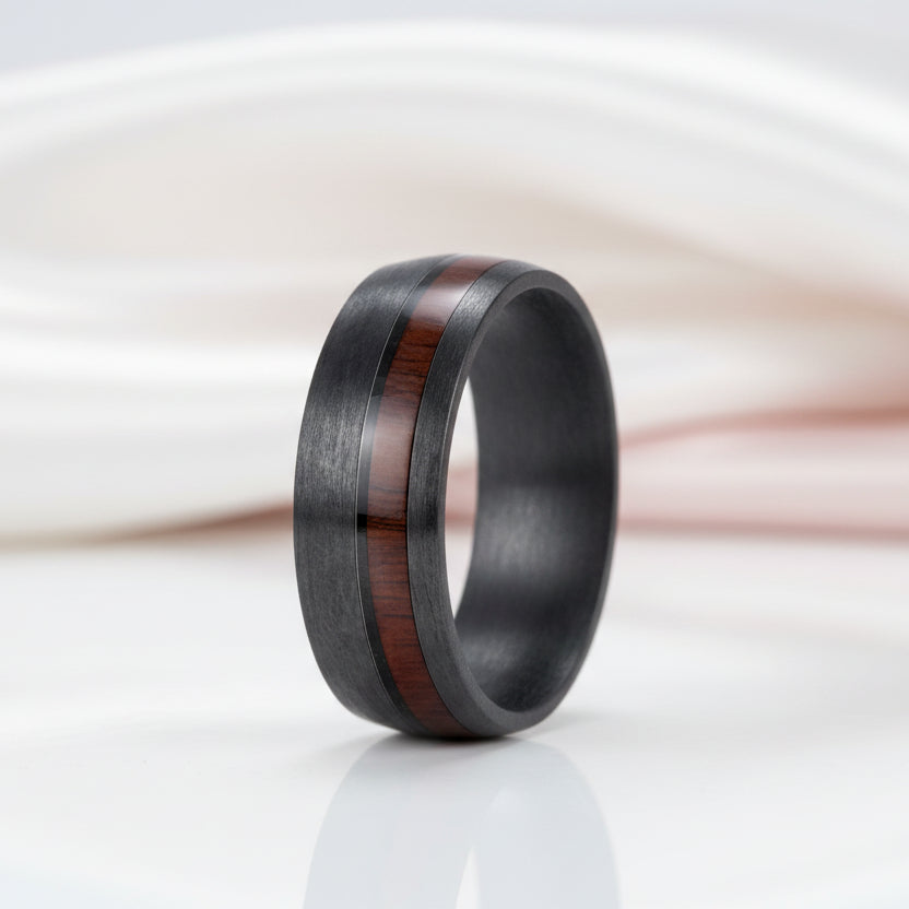 8mm Wide Carbon Fiber Ring Inlaid Veneer Men's Wedding Band-Black Diamonds New York