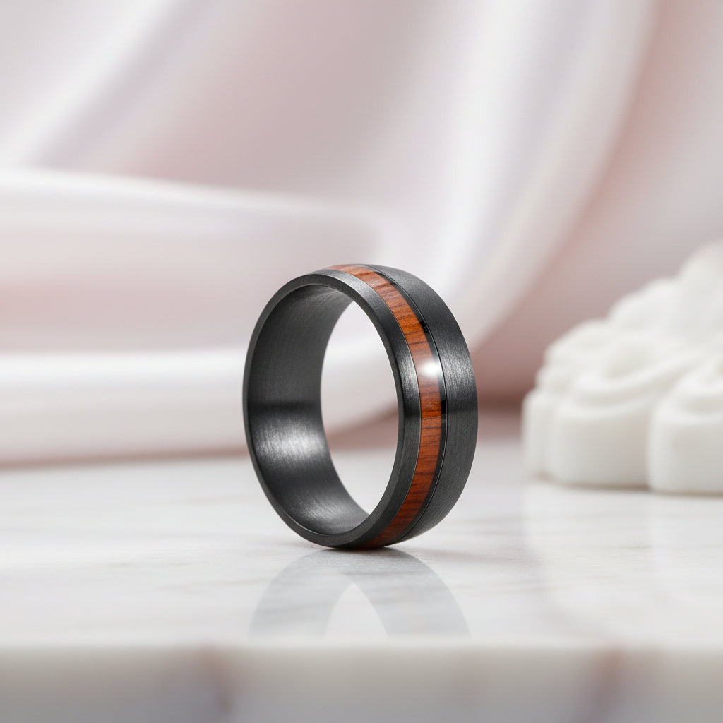 8mm Wide Carbon Fiber Ring Inlaid Veneer Men's Wedding Band-Black Diamonds New York
