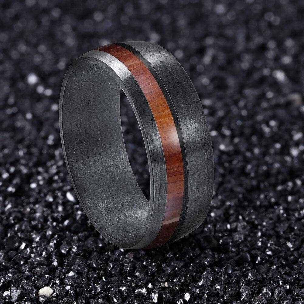 8mm Wide Carbon Fiber Ring Inlaid Veneer Men's Wedding Band-Black Diamonds New York