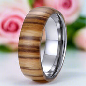 8mm Wood Inlaid Tungsten Carbide Men's Wedding Band-Black Diamonds New York