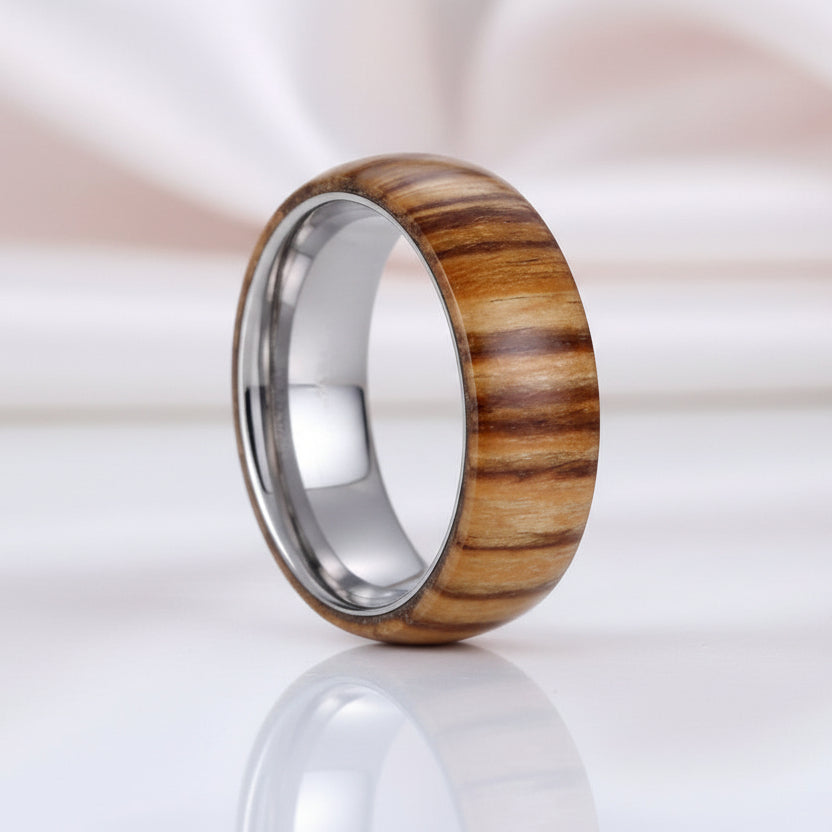 8mm Wood Inlaid Tungsten Carbide Men's Wedding Band-Black Diamonds New York
