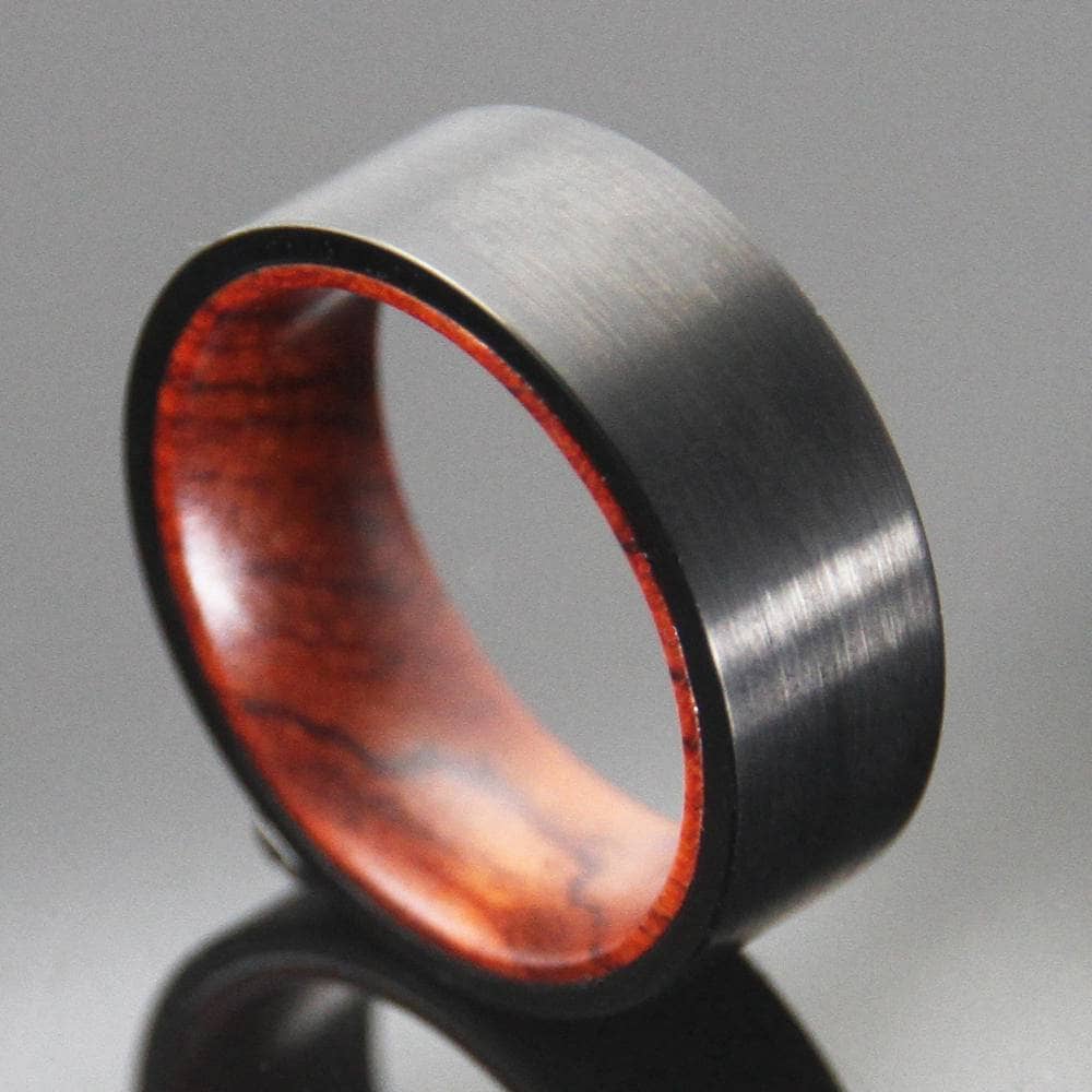 8mm Wooden Inlay & Black Surface Tungsten Carbide Ring-Black Diamonds New York