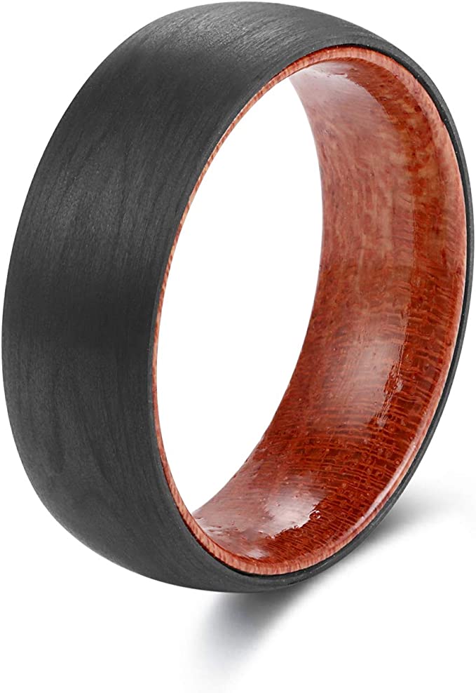 8mm Wooden Inlay & Black Surface Tungsten Carbide Ring - Black Diamonds New York