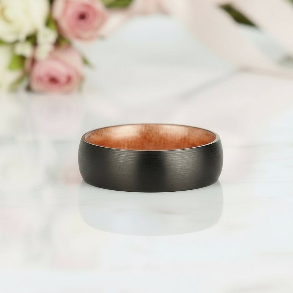 8mm Wooden Inlay & Black Surface Tungsten Carbide Ring-Black Diamonds New York
