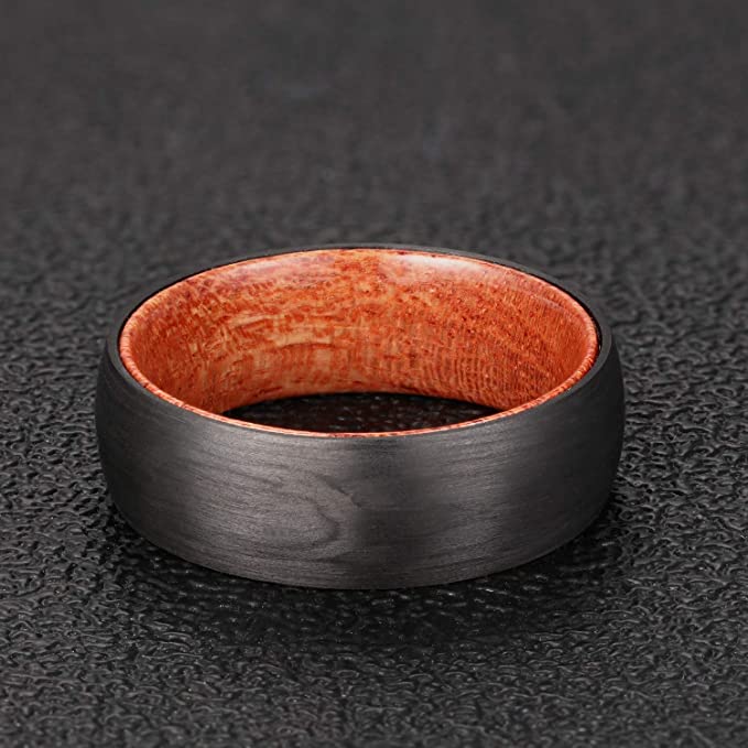 8mm Wooden Inlay & Black Surface Tungsten Carbide Ring-Black Diamonds New York