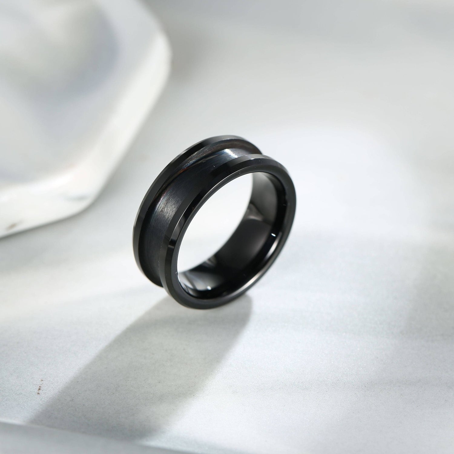 8mm/6mm Black Blank Channel Tungsten Carbide Wedding Band for Men & Women-Black Diamonds New York