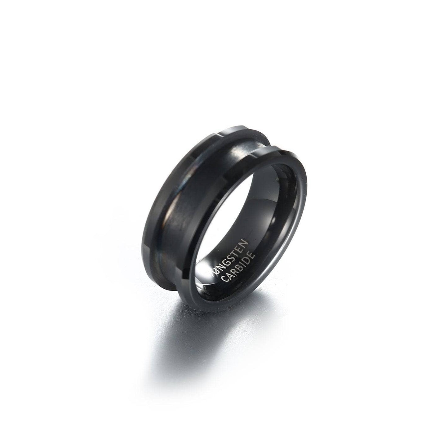 8mm/6mm Black Blank Channel Tungsten Carbide Wedding Band for Men & Women-Black Diamonds New York