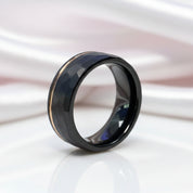 8mm Black Faceted Tungsten Carbide with Rose Gold Line-Black Diamonds New York