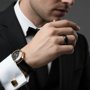 8mm Black Faceted Tungsten Carbide with Rose Gold Line-Black Diamonds New York