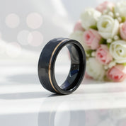 8mm Black Faceted Tungsten Carbide with Rose Gold Line-Black Diamonds New York