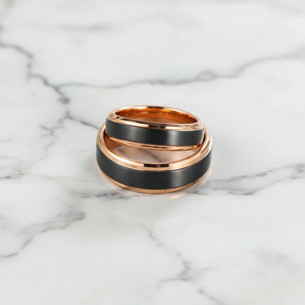 8mm Black and Rose Gold Tungsten Carbide Men's Wedding Ring-Black Diamonds New York