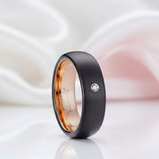 8mm Diamond Black Tungsten Wedding Band with Rose Gold Inner Band-Black Diamonds New York