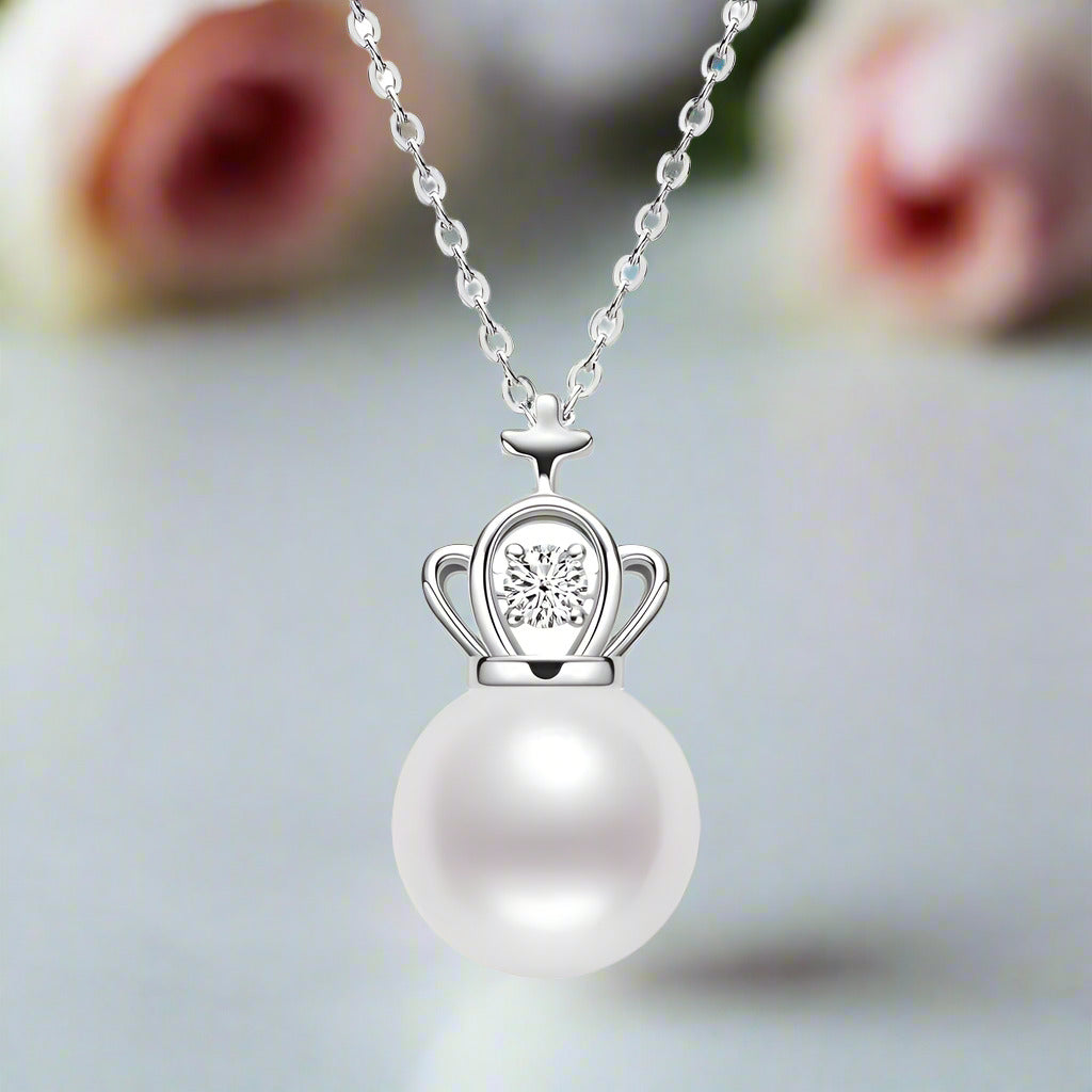 Freshwater Pearl Crown Pendant Necklace-Black Diamonds New York