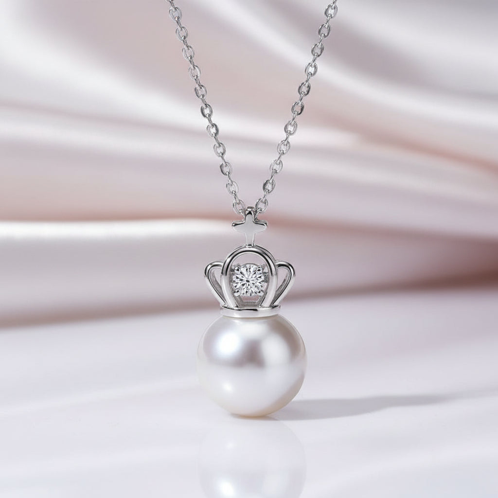 Freshwater Pearl Crown Pendant Necklace-Black Diamonds New York